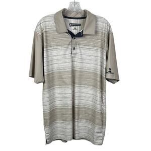 Pebble Beach Dry-Luxe Performance Golf Polo Shirt Men's Large Tan Gray Striped